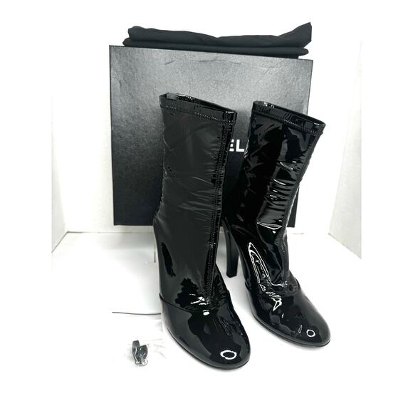 Chanel Patent Leather Black Ankle Boots Glossy CC Logo Booties Classic Chic 39 - Picture 8 of 10